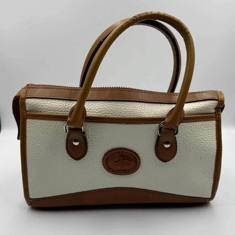 Vintage Dooney Bourke Bone Cream Brown Doctor Bag Satchel Leather 80s 90s